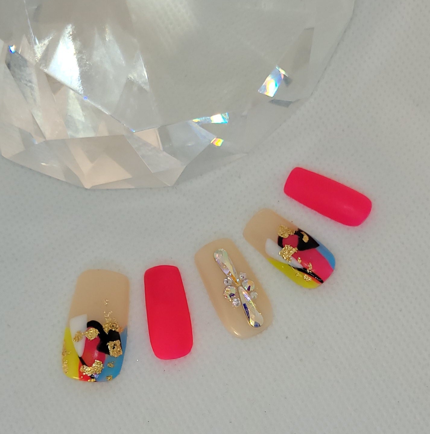 I'm different Pink abstract nails with diamond accent finger handmade gel press on nails