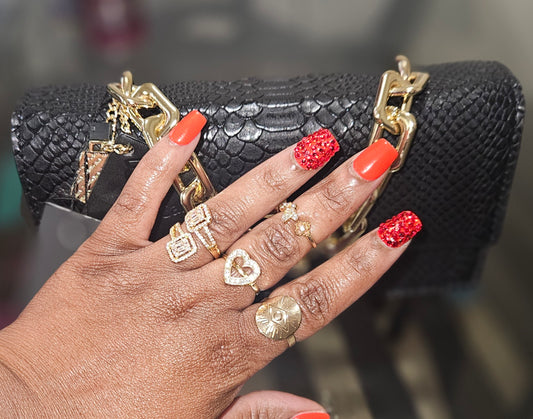 24 piece red, black, or blue nails with 12 basic color, 12 diamonds nails with Designer purse