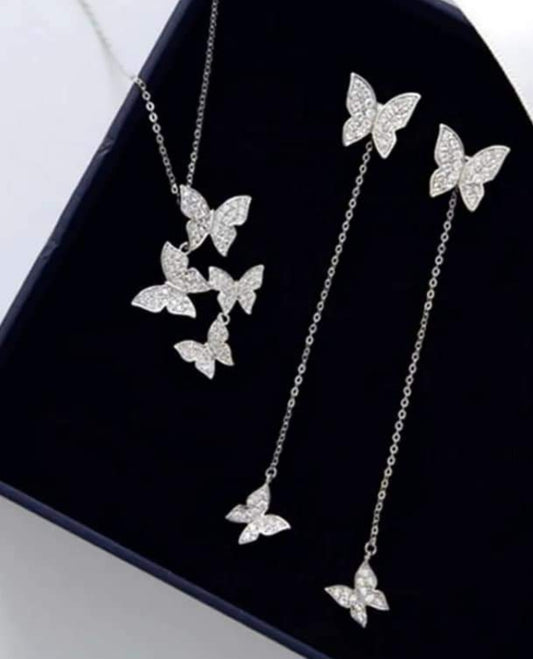 Butterfly necklace and earrings 925 plated two way earrings