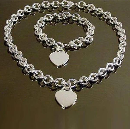 Bracelet and necklace heart charm duo set, jewelry 2 piece set