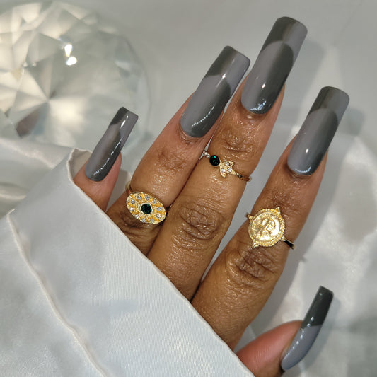 Reverse ombre luxury handmade gel press on nails gray