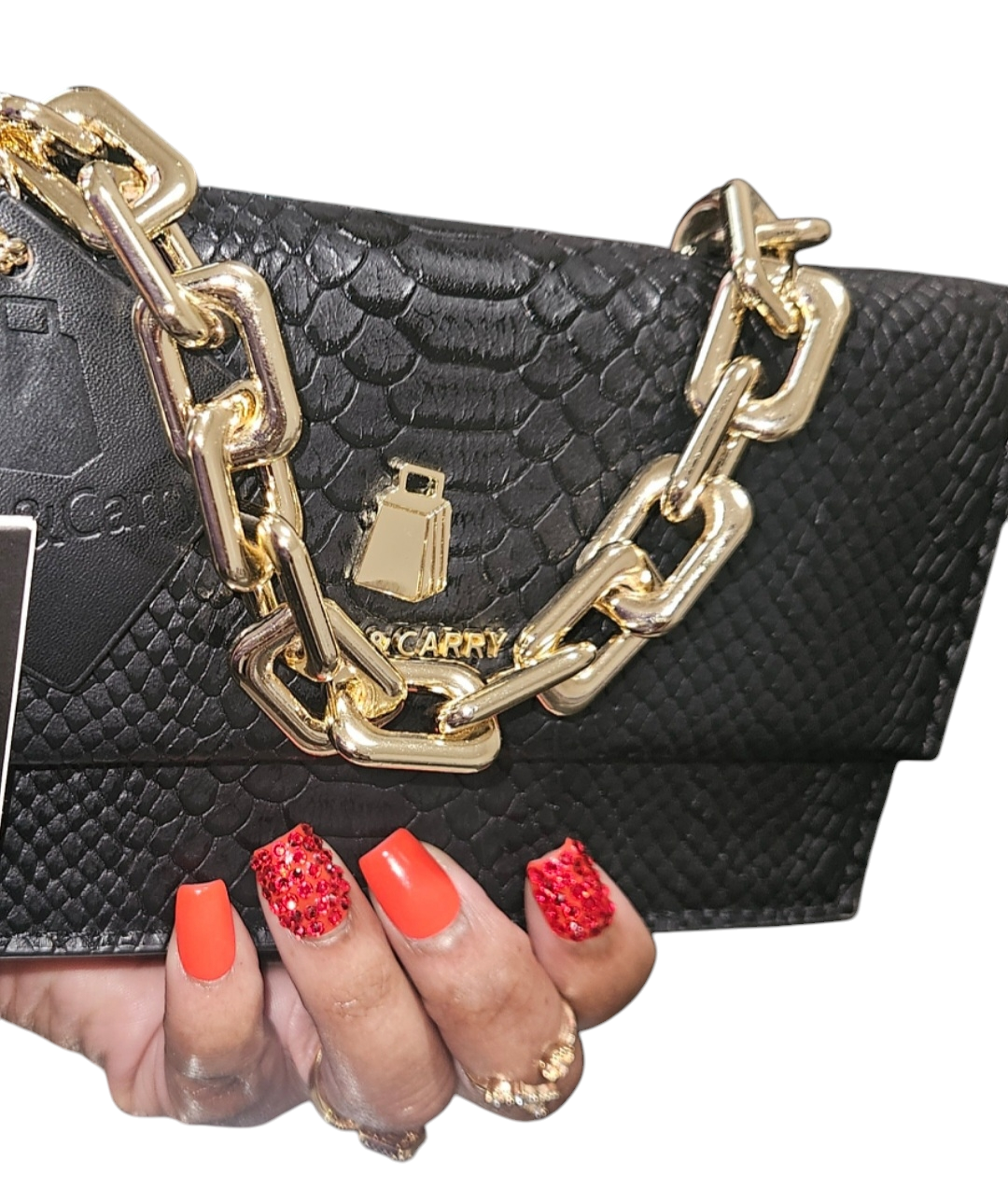 24 piece red, black, or blue nails with 12 basic color, 12 diamonds nails with Designer purse