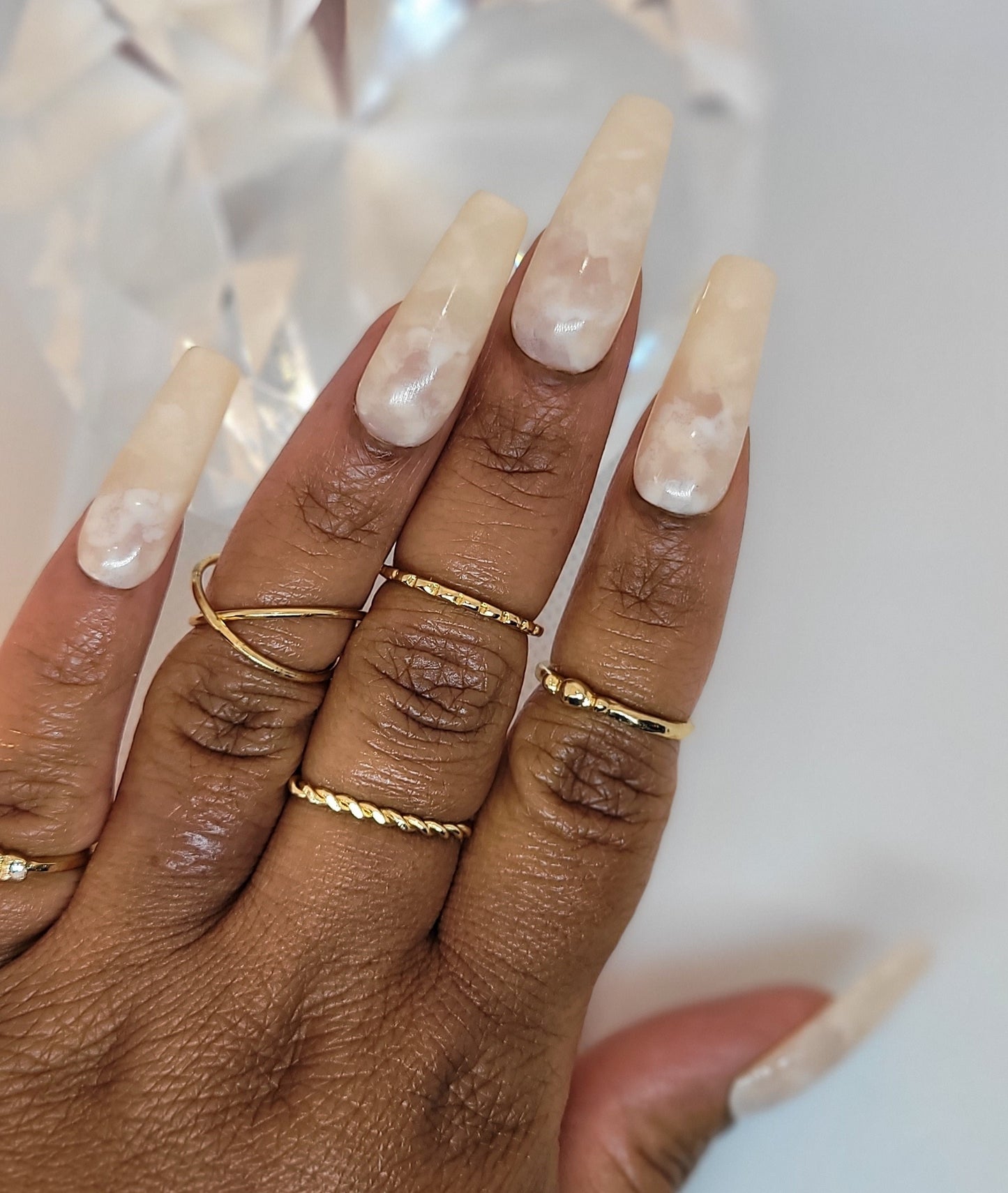 Ivory Rose Quartz luxury handmade gel press on nails