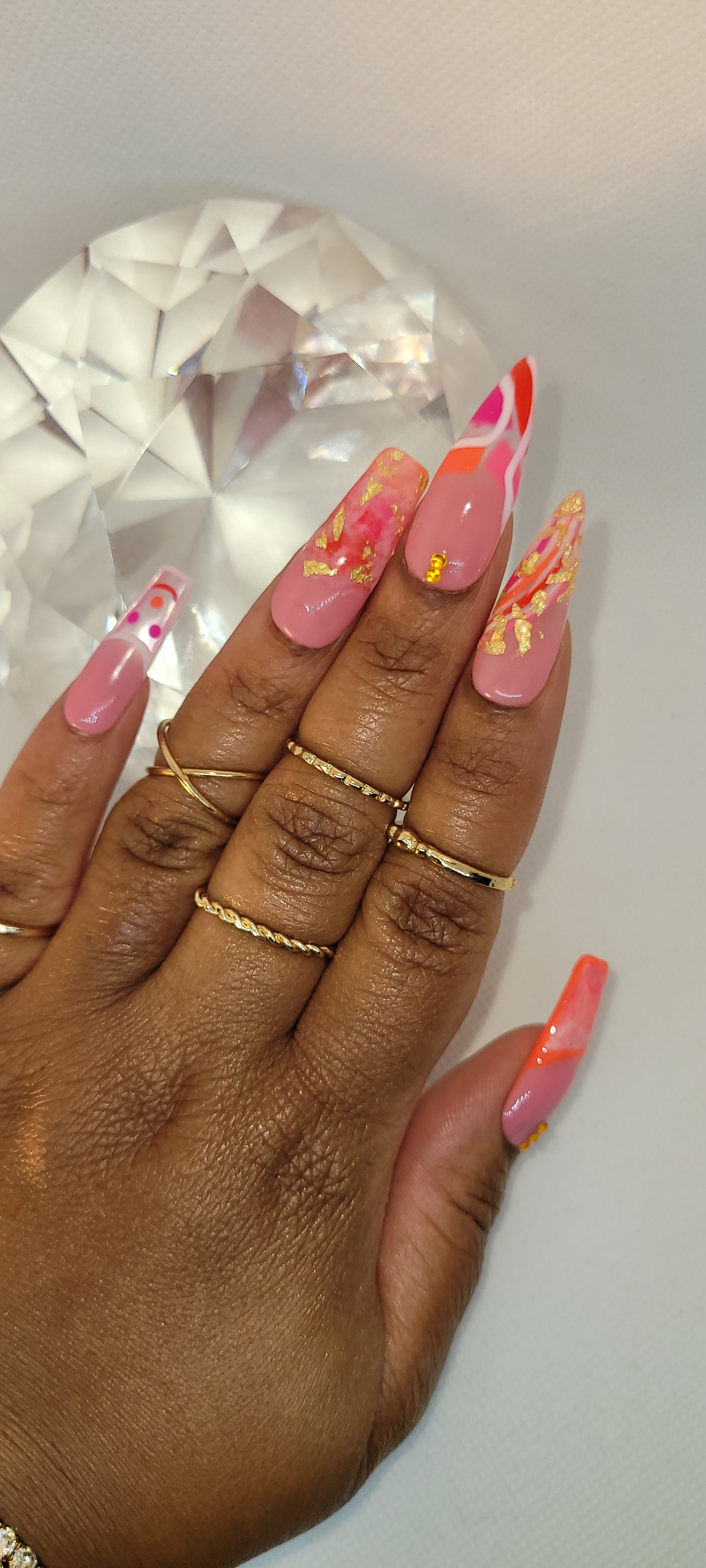 Smile Love handmade gel press on nails,Stilletto and