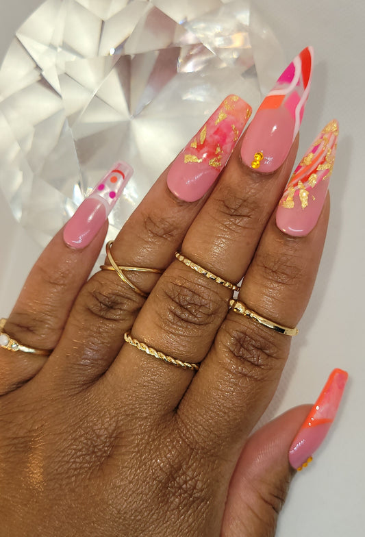 Smile Love handmade gel press on nails,Stilletto and