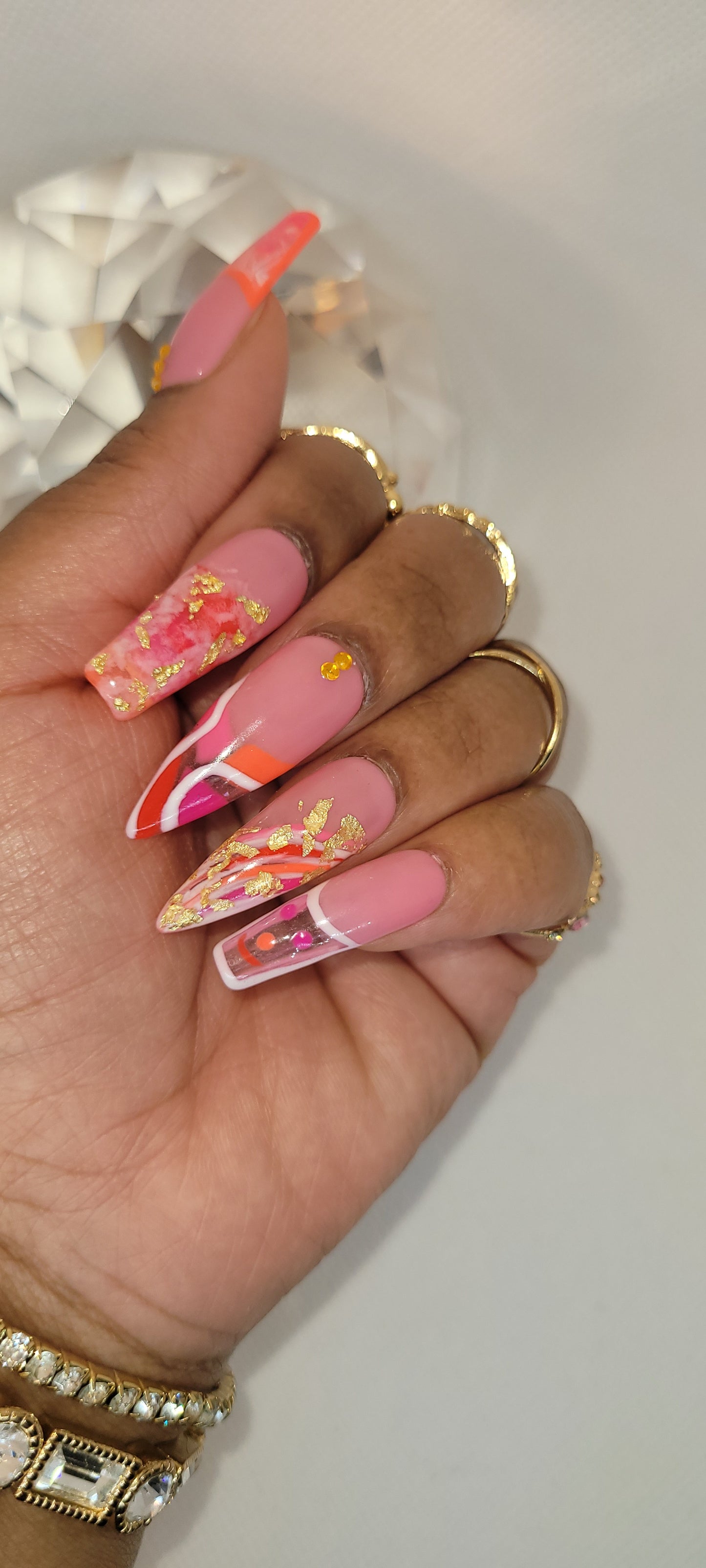 Smile Love handmade gel press on nails,Stilletto and